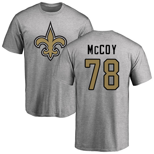 Men New Orleans Saints Ash Erik McCoy Name and Number Logo NFL Football #78 T Shirt